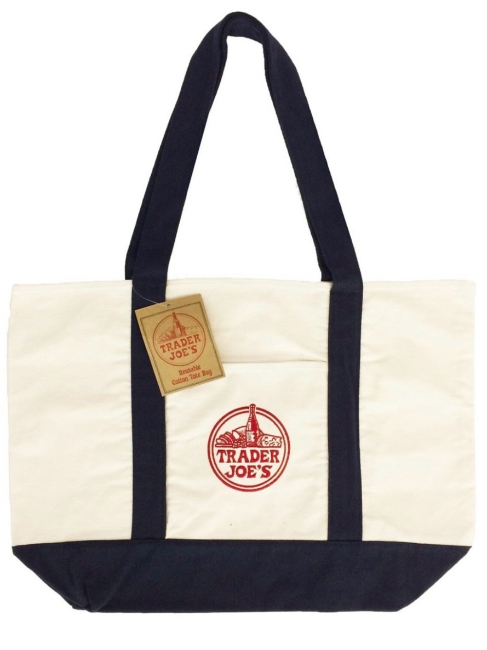 Trader Joe's Cream and Navy Cotton Tote Bag